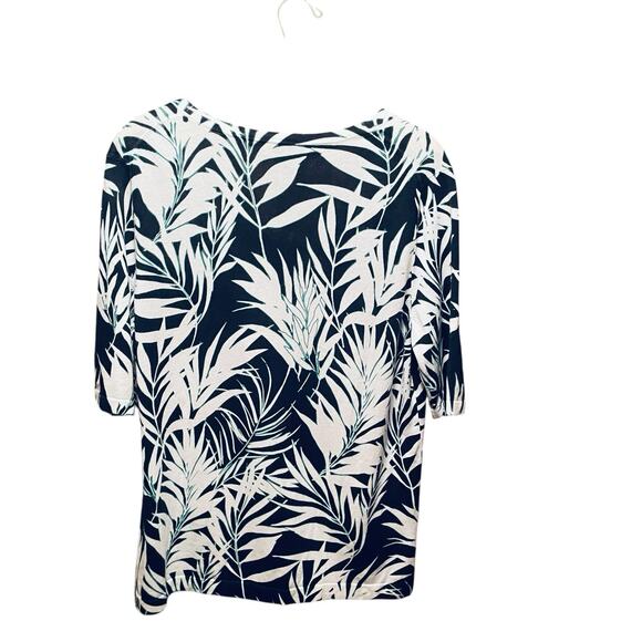 Talbots black white green palm leaf button up cardigan sweater ladies Large Work - Picture 2 of 10